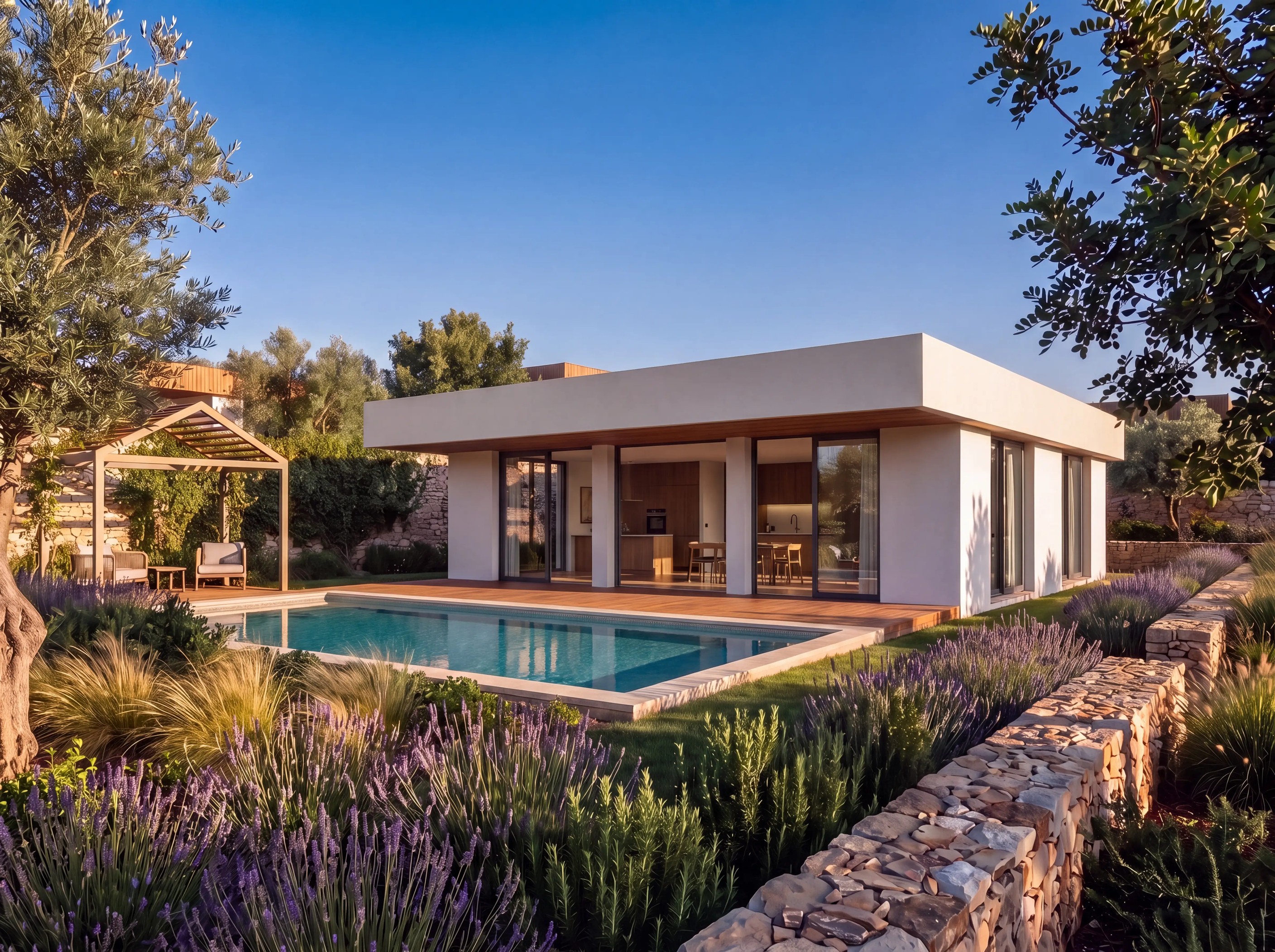 Townhouse Typ B ohne Dachbegrünung, freistehend mit Garten und privatem Pool | Townhouse Type B without green roof, detached with garden and private pool